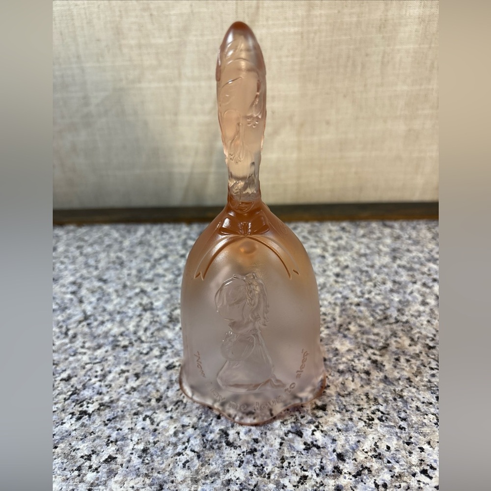 Fenton Pink Tint Glass Bell “Now I Lay me Down to Sleep" Girl Praying 6.25"